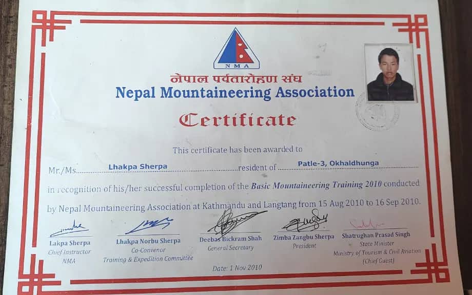 NMA Mountaineering Certificate 